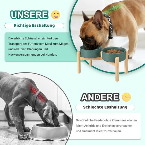 Keramische 15,5 cm verhoogde hondenbak met standaard voor kleine en