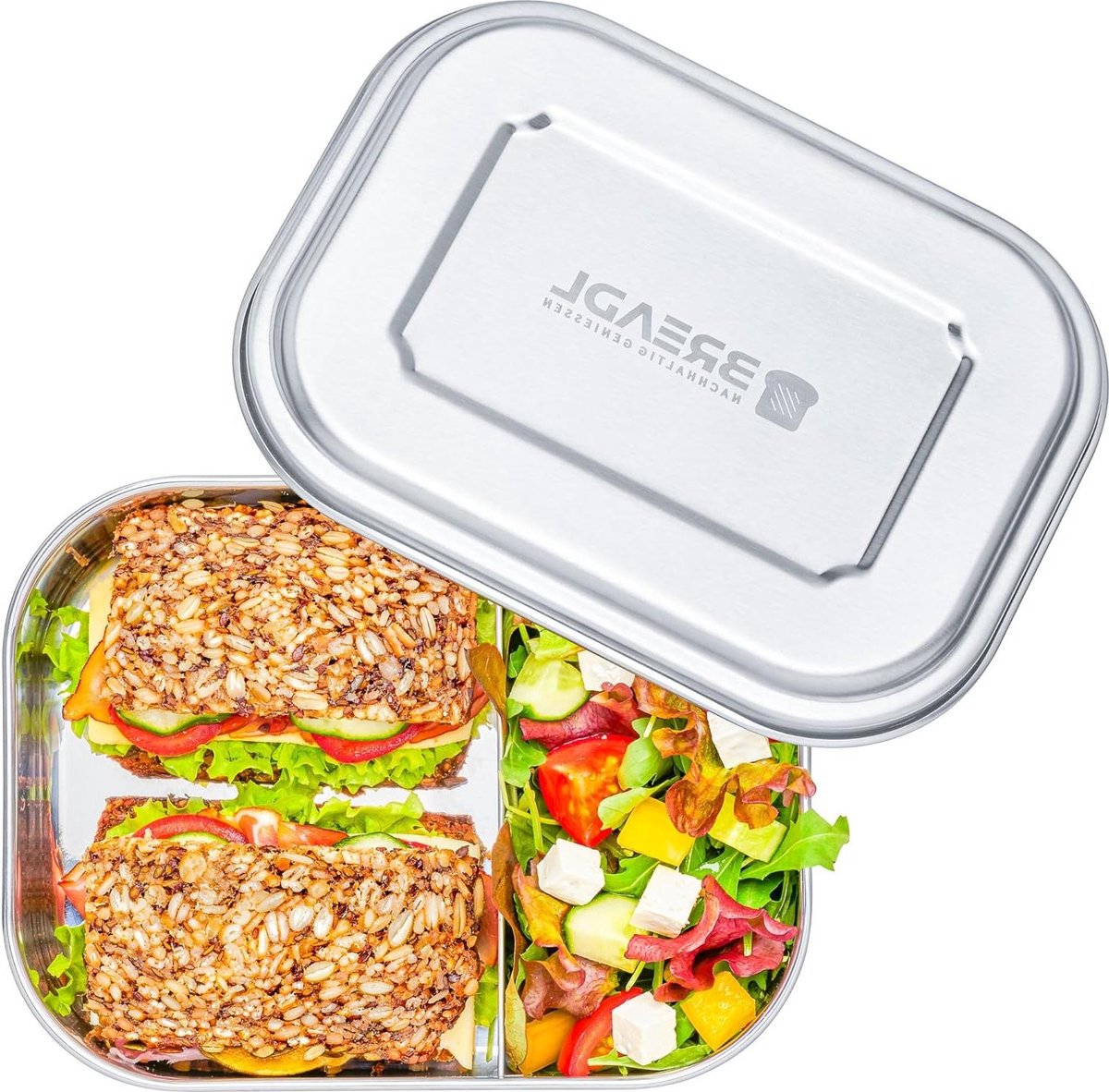 Lunch Box with 2 Compartments Silicone Free Rustproof Dishwasher Safe Food Safe Large 1400 ml Stainless Steel Lunch Box for Teenagers and Adults