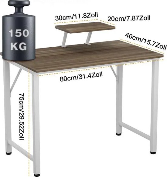 Foto: Roxana bureau hout donkerbruin studiebureau werkbureau gamebureau 80x40x75cm met plank voor laptop huiskamerbureau bureau