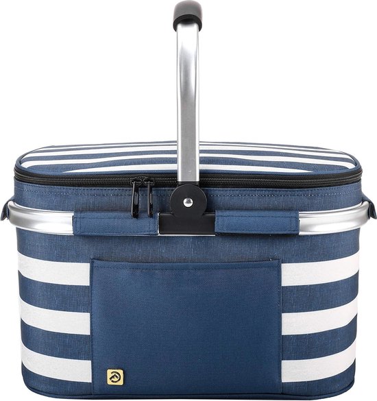 ALLCAMP Koeltas - Geïsoleerde boodschappenmand met deksel, koelbox, afneembare picknickmand voor 4 personen, dikke thermische mand met aluminium frame (donkerblauw