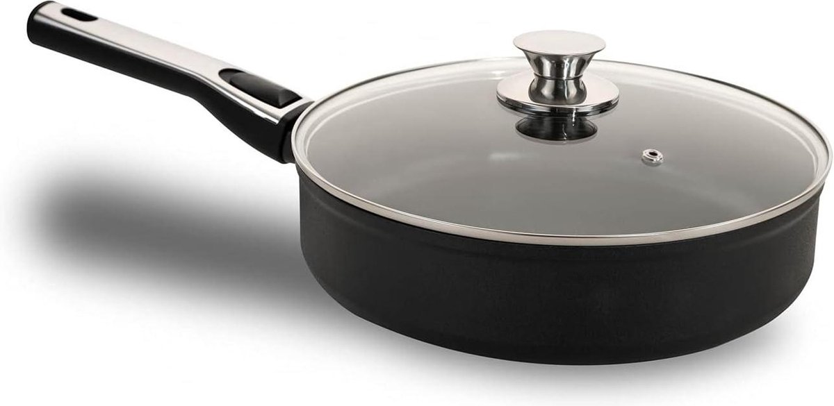 Plasma koekenpan 26 cm met hoge rand en glazen deksel - Ovenvaste keramische pan met 32 l inhoud