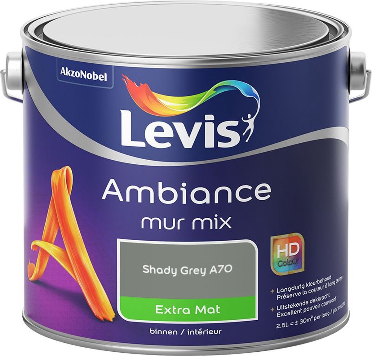 Levis - Ambiance Mur Extra Mat Mix - Shady Grey A70 - Mengverf - 2,5 L
