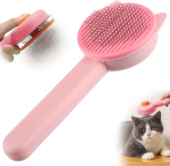 Vlooienkam en borstel voor honden en katten, etui, hondenverzorgingsborstels met lang en kort haar, verzorgingskam voor ondervacht verwijdert ondervacht en vilt (L, blauw