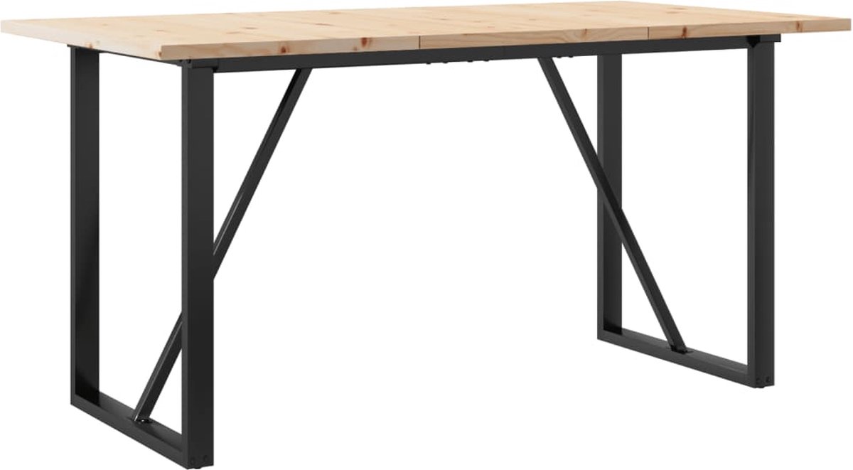 vidaXL Eettafel - O-frame - 140x80x75,5 - cm - massief - grenenhout - en - staal Bruin
