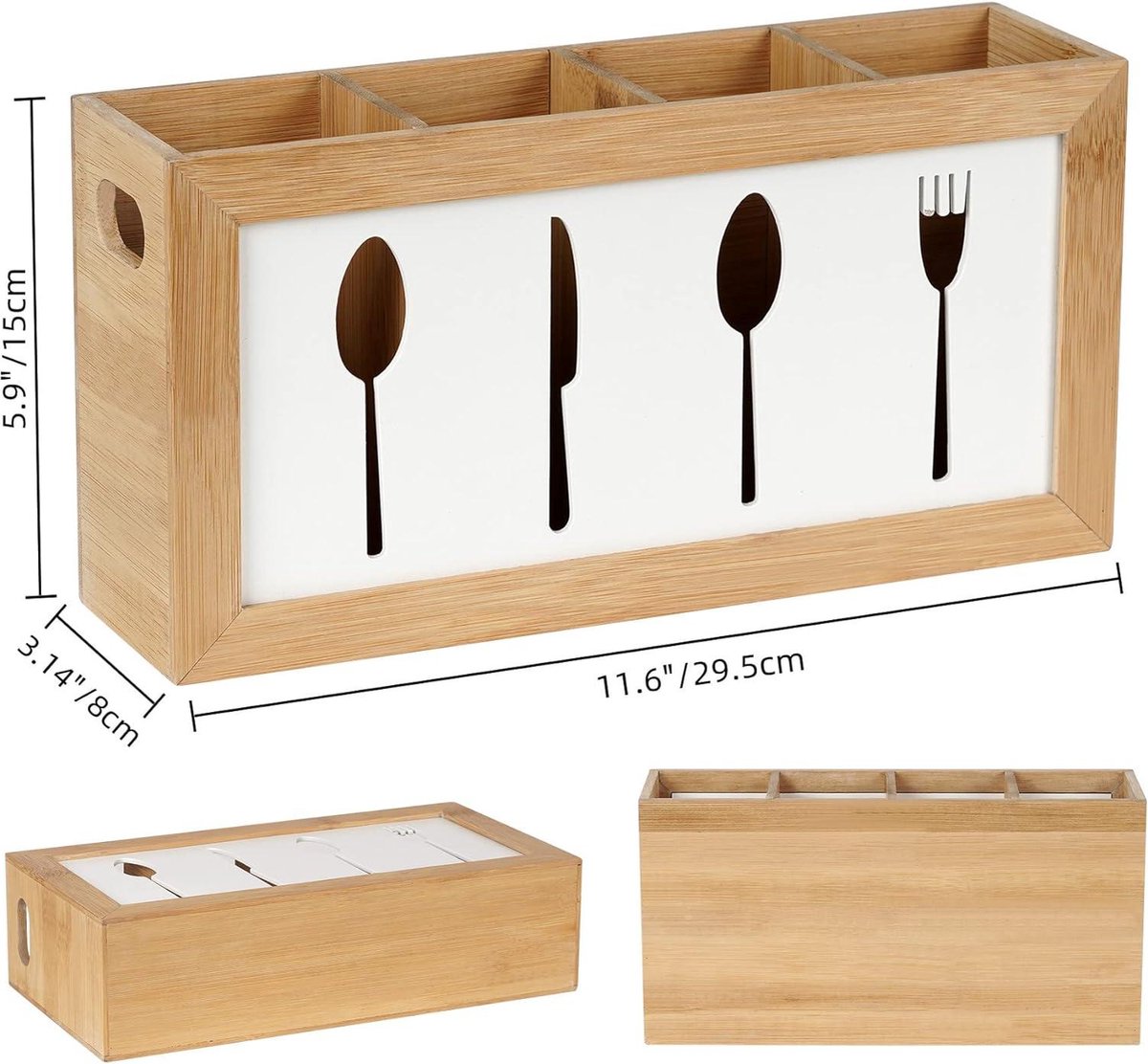 Porte-couverts En Bois Snner à 4 Compartiments – Organisateur De Couverts Pour Table, Restaurant Ou Barbecue