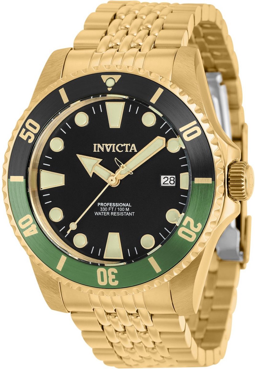 Invicta Pro Diver 39763 Heren Horloge - Waterdicht - Analoog - Automatisch Uurwerk - Roestvrij Staal met zwarte Wijzerplaat -