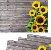 Placemats placemats textiel doek zonnebloemen bloemen op houten plank geel bruin set van 4 45 x 30 cm