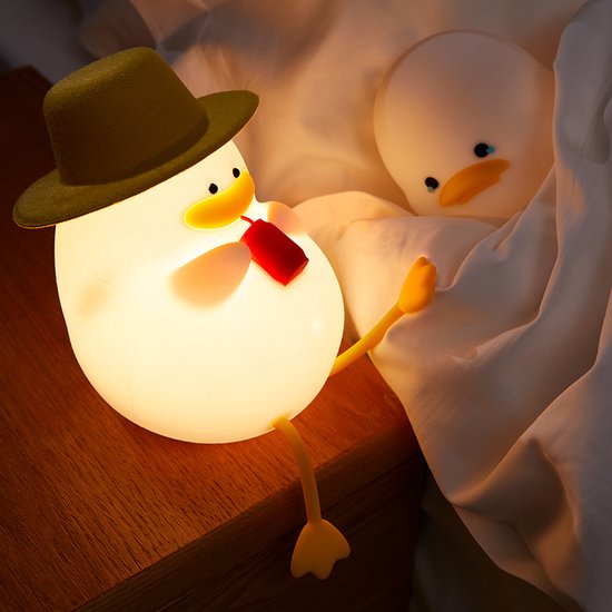 Eend met Hoedje Nachtlampje met Verstelbare LED Verlichting - Wit/Geel - Schattige en Draagbare Nachtlamp met Lange Werktijd - Veilig Siliconen Design - Perfect als Cadeau voor Kinderen en Feestdagen van Viridi — afbeelding 3