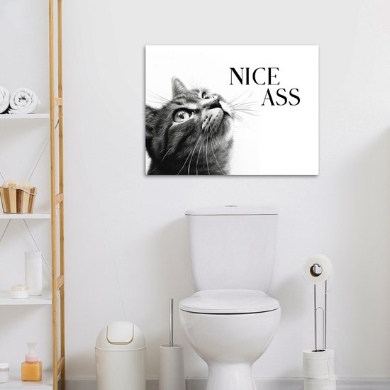 Peinture sur toile 80x60 cm - Décoration murale salle de bain Chats - Nice cul - Citation - Zwart et blanc - Dictons - Décoration murale WC - Accessoires décoratifs - Décoration murale Toilettes - Peintures sur toile