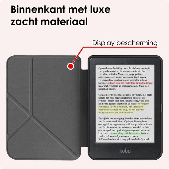 Hoes Geschikt voor Kobo Clara Colour Hoesje Bookcase Cover Book Case Hoes Sleepcover Trifold Met Screenprotector - Zwart van Nillkin — afbeelding 5