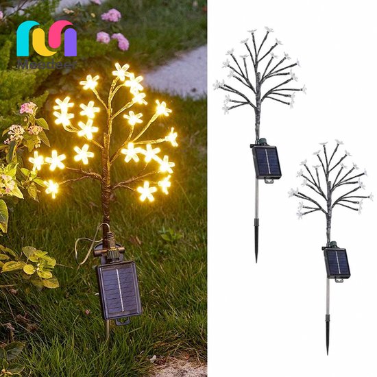 Foto: Meedeer decoratieve verlichting 2 stuks zonne energieverlichting buiten warm licht sakura verlichting ip65 waterdicht led voor tuin balkon bomen halloween kerstmis