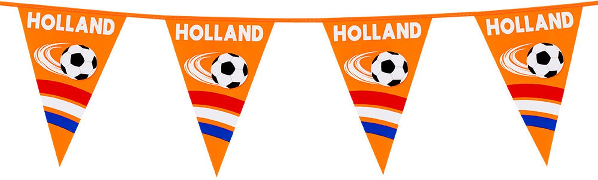 Boland Vlaggenlijn feestslinger - 5x - oranje/holland met voetbal - 6 meter - 15 vlaggen - kunststof — afbeelding 2