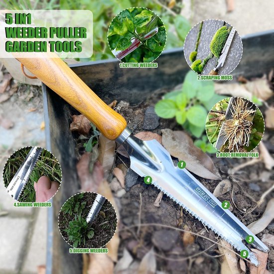 2 stuks onkruidvorken - tuingereedschap van roestvrij staal met houten handvat - voor tuinieren en verplanten weed cutter van TalenTools — afbeelding 3
