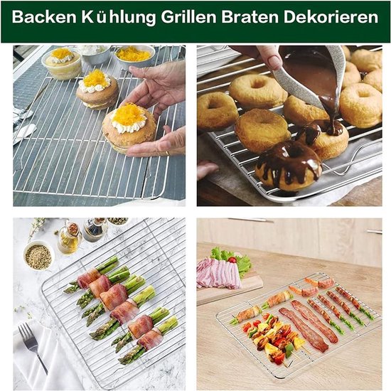 Grillrooster, roestvrij stalen rooster, koelrooster, set van 2, ideaal
