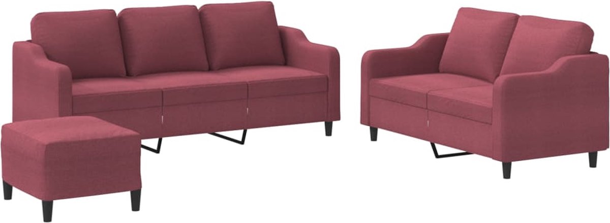 vidaXL - 3-delige - Loungeset - met - kussens - stof - wijnrood
