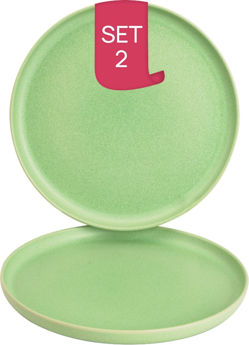 James Cooke - Bliss - Bord - 2 stuks - ø 28 cm - Groen - Stoneware - Bordenset