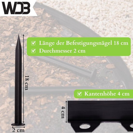 Flexible Rasenkante Beeteinfassungen Kunststoff, mit 30 Erdanker, Läng– DE