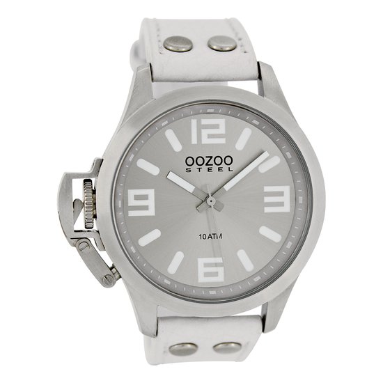 OOZOO Timepieces - Zilverkleurige horloge met grijze leren band - OS350