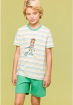 Woody pyjama jongens/heren - groen gestreept - leeuw - 241-10-PSS-S/910 - maat 152