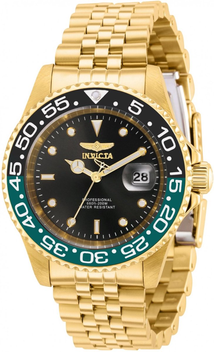 Invicta Pro Diver 36043 Heren Horloge - Waterdicht - Analoog - Quartz Uurwerk - Roestvrij Staal met zwarte Wijzerplaat - 40mm