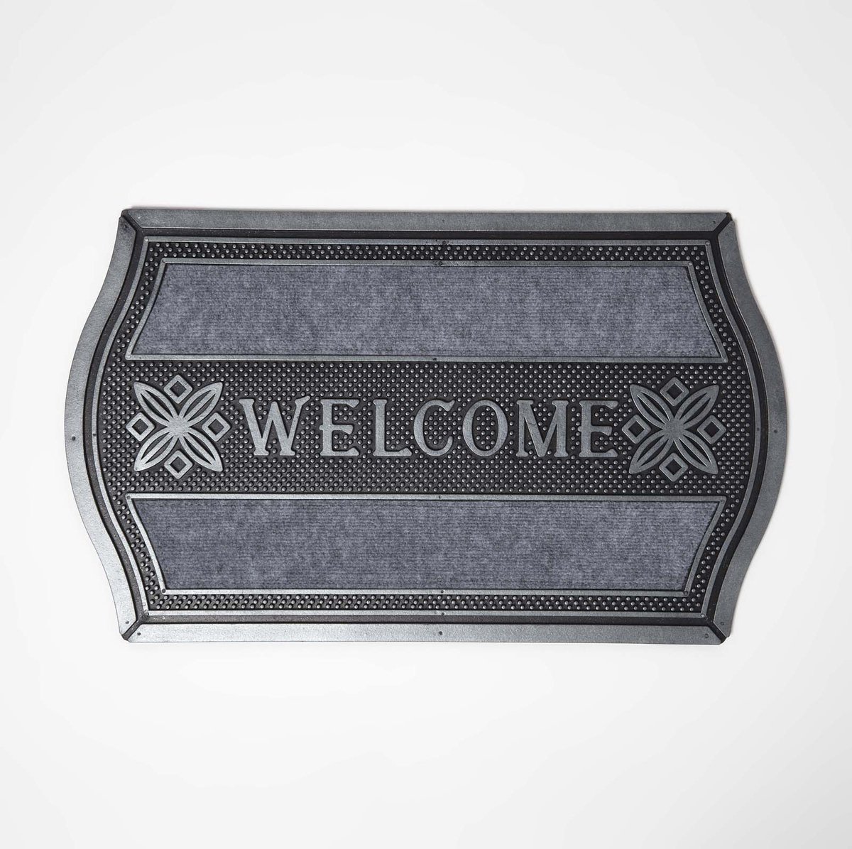 Homescapes gebogen deurmat “Welcome” 45 x 75 cm – antislip, zilvergrijs