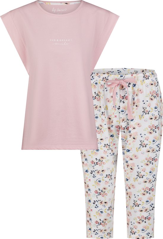 By Louise Dames Capri Pyjama Set Roze Driekwart - Maat L
