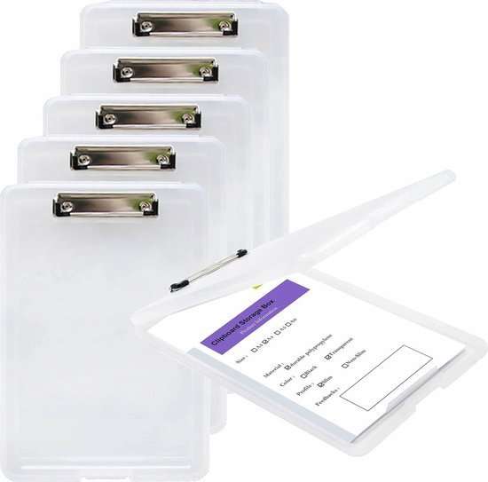 Pack van 4] A4 Klembord met opbergvak, Rubberen Metalen klem, Duurzaam Papier Houder Schrijven Memo Document Vorm Houder, Klembord met Plank, Schrijfbord, Zwart, TKD8052-4X