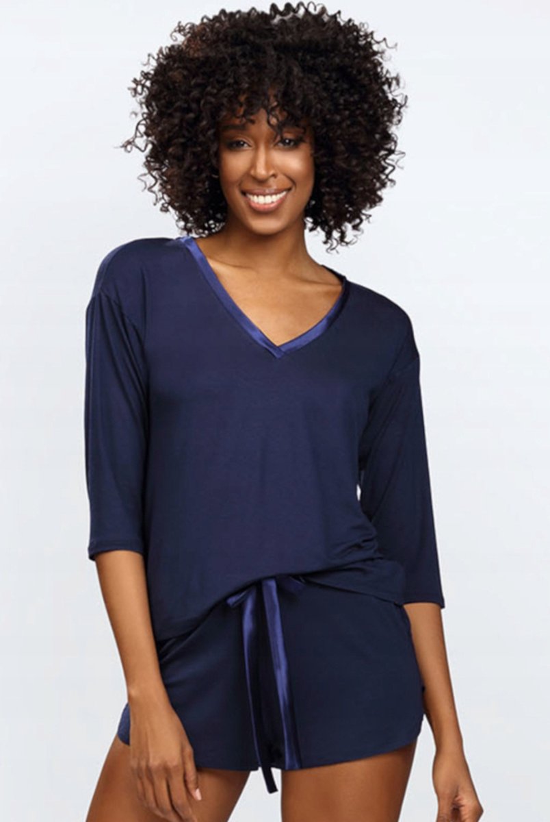 Comfortabele marineblauwe viscose shortama van DKaren - Edith S
