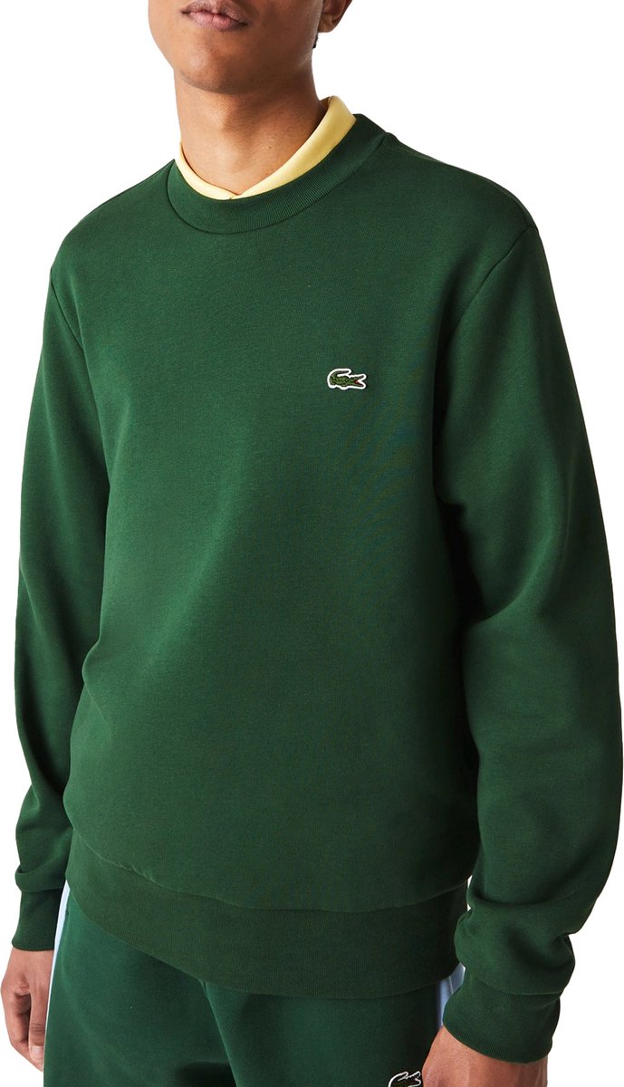Lacoste Bio Cotton Fleece Crew Sweater Heren Donkergroen