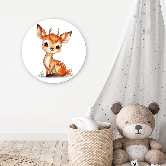 WallCircle® Wandcirkel 60x60 cm - Muurcirkel Baby hert - Schattig - Dieren kinderkamer - Babykamer - Muurdecoratie woonkamer - Wanddecoratie slaapkamer - Kamer decoratie accessoires - Ronde schilderijen - Woonaccessoires binnen cirkel