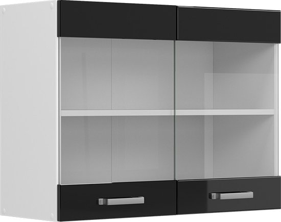Vicco Glazen keukenkast Fame-Line, Zwart eiken hoogglans/goud power Vicco Glazen keukenkast Fame-Line, Zwart eiken hoogglans/goud power