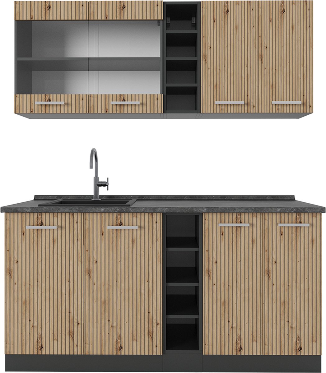 Vicco R-Line Eenpersoonskeuken – 160 cm Zonder werkblad Artisanaal eiken/antraciet