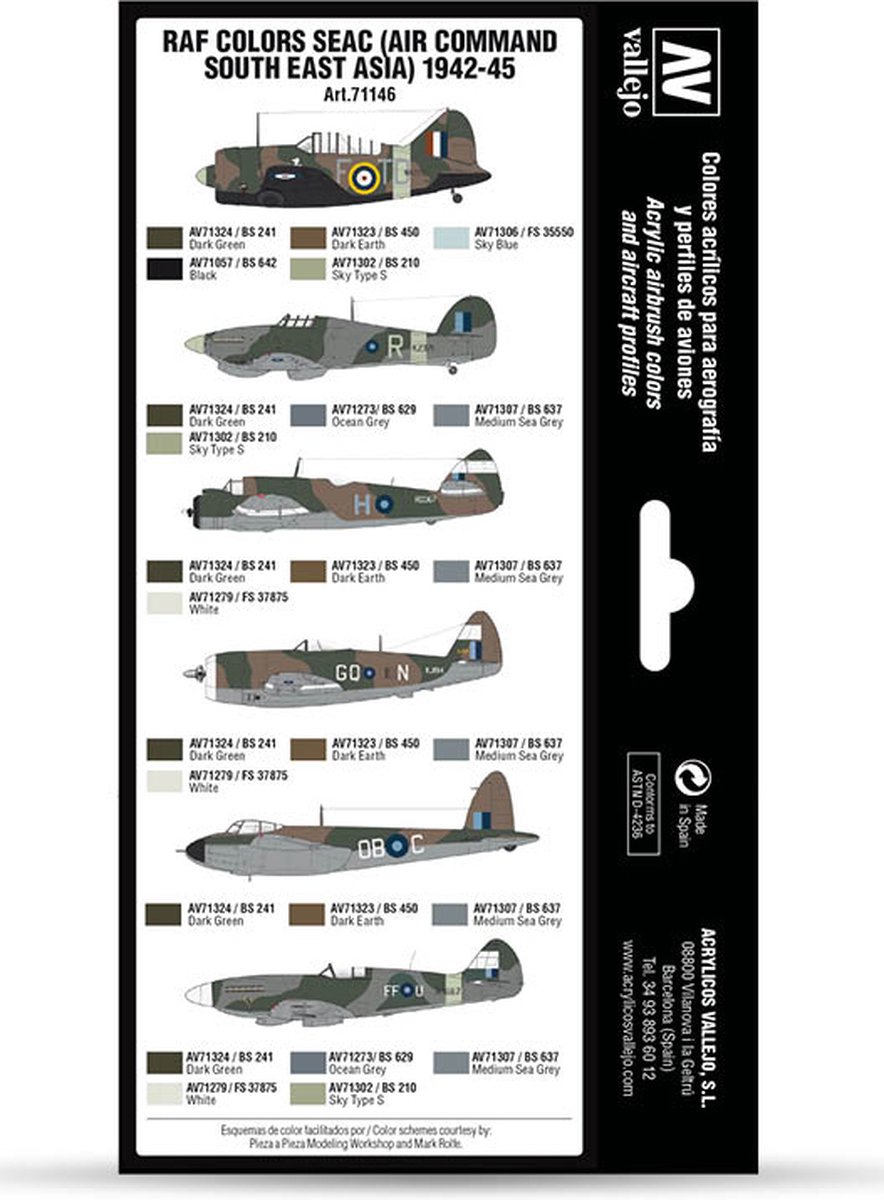 Vallejo Farbenset RAF SEAC 1942-1945 – 8x17 Ml Acrylfarben Für Historischen Modellbau & Airbrush (wasservermalbar)