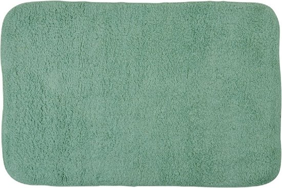 Een mintgroene, rechthoekige badkamermat met zachte, pluizige textuur en afgeronde hoeken.
