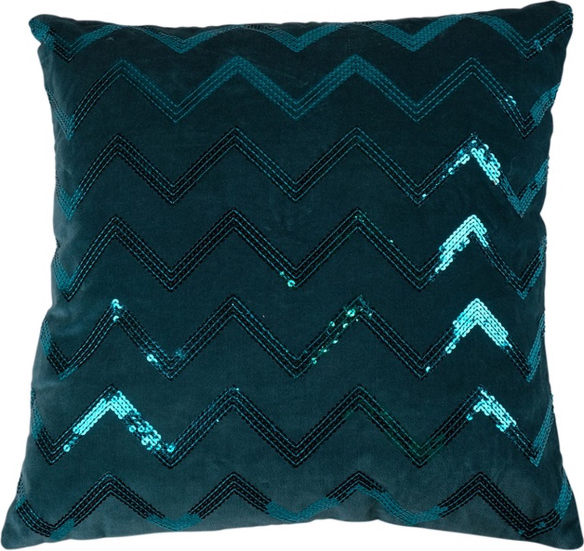 Linen & More Kussen Zigzag Sequin Turquoise | 45 X 45 | Sierkussen Voor Woonkamer Of Slaapkamer Blauw