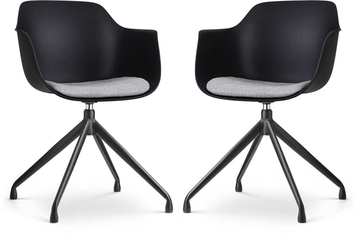 Nolon Nola-Liz Draaibare Eetkamerstoelen Set van 2 Zwart - met Lichtgrijs Zitkussen - met Armleuning - Kunststof - Zwarte Poten Zwart - Lichtgrijs Zitkussen - Zwart Onderstel