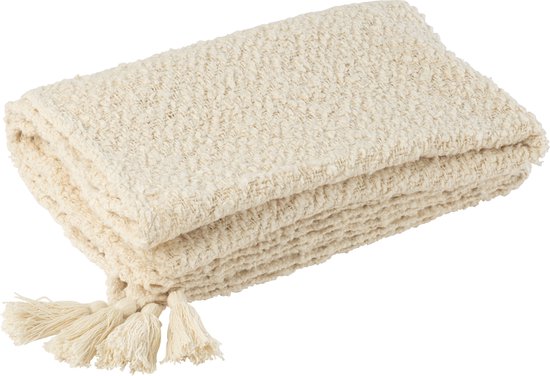 J-Line plaid Kwasten - katoen - creme - 180 x 130 cm