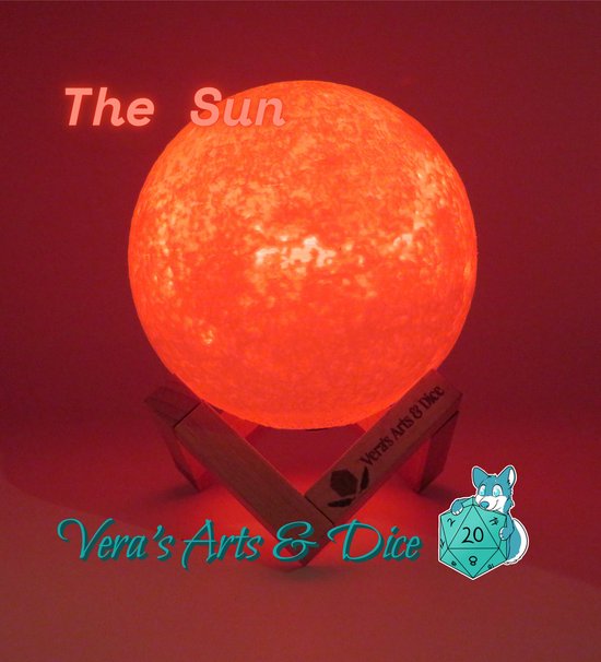 Zon Lamp - Vera's Arts & Dice - 16 Verschillende Kleuren - Planeet Lampen - LED Lamp - Oplaadbaar Dimbaar Stroboscoop Effect Mogelijk Aanraak Gevoelig Afstandsbediening - 3D Print Handmade - Lampen Verlichting Sfeerverlichting - Slaapkamer Woonkamer van Vera's Arts & Dice — afbeelding 5