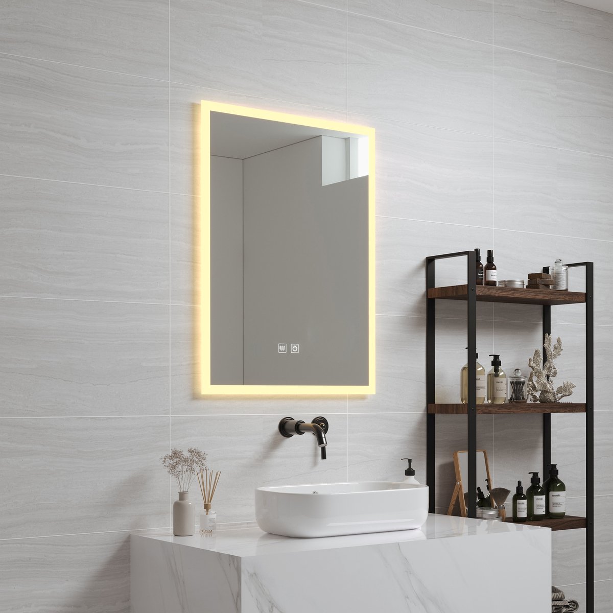 Spiegel Scafa met LED verlichting 60x45x3 cm wit