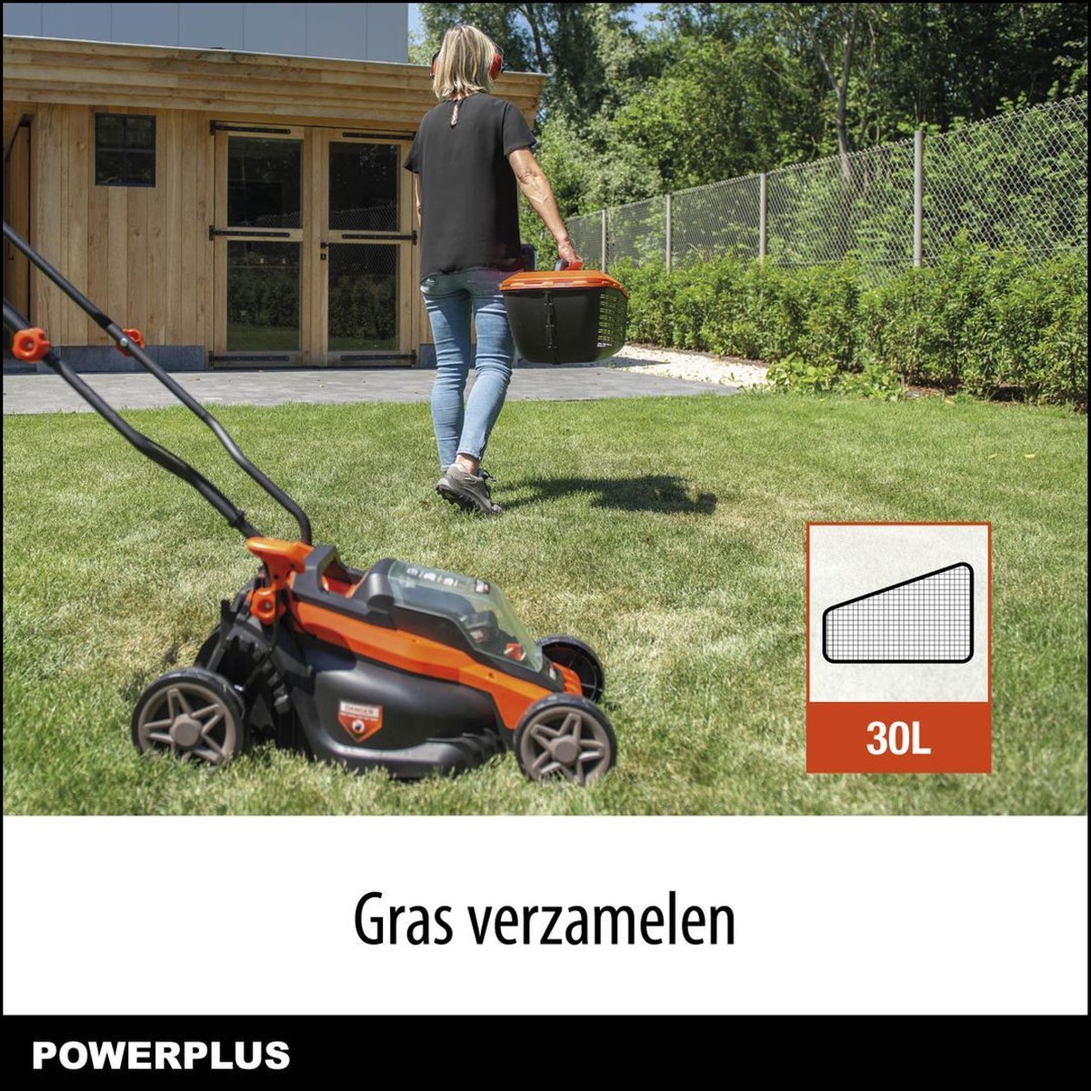 Dual Power Accu-grasmaaier POWDPGLWS1 - 20 V, 340 mm Ø grasmaaier, met accu en lader, met 30 L grasopvangbak en achteruitworp – foto 6