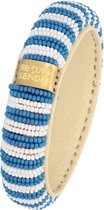 Return to Sender | Armband smal blauw met witte pijlen met glazen kralen - kralenarmband - Ø 7 cm