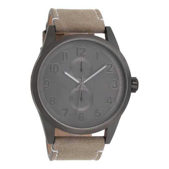 OOZOO Timepieces - Zwarte horloge met donker grijze leren band - C8223