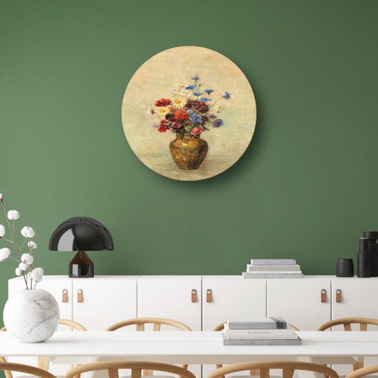 Bloemen in een vaas - Odilon Redon muurcirkel - Bloemen schilderij - Wandcirkels Natuur - Schilderijen industrieel - Rond schilderij - Kantoor accessoires muurcirkel forex 70x70 cm