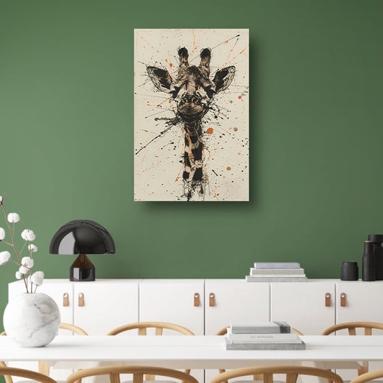 Giraffe wanddecoratie - Dieren schilderij - Canvas schilderij Spatten - Landelijke schilderijen - Canvas keuken - Woondecoratie canvas 75x100 cm