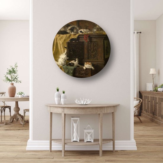 Immodest - Tableau Henriëtte Ronner-Knip - Tableau Chats rond - Cercles muraux Animaux - Peintures industriels - Plaque murale - Décoration maison cercle mural forex 40x40 cm