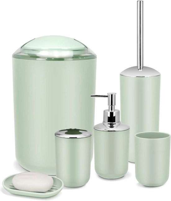 Igoods Badkamerset - Badkamer - Accessoires - Set van 4 - Zeepdispenser - Zeephouder - Tandenborstelhouder - Prullenbak - Drinkbeker - Toilethouder met Borstel - Beige Igoods Badkamerset - Badkamer - Accessoires - Set van 4 - Zeepdispenser - Zeephouder - Tandenborstelhouder - Prullenbak - Drinkbeker - Toilethouder met Borstel - Beige