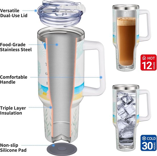 Geïsoleerde Reismok 40 Oz - Roestvrij Staal Waterbeker Met Handvat En Deksel Vaatwasmachinebestendig Camping Wandelen Tuin
