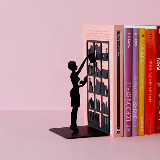 Decoratieve Boekensteunen Roestvrij Staal Boekensteunen Heavy Duty Boekuiteinden Man Boek Stoppers 920g/2lbs 1 Paar Boekenhouders voor Planken Antislip Art Bookend