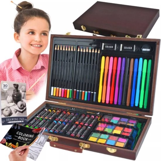 Coffret de peintre et dessin dans coffret en bois - 81 Articles - Crayons de couleur, Crayons - Peinture - Dessin - Aquarelles, Pastel à l'huile