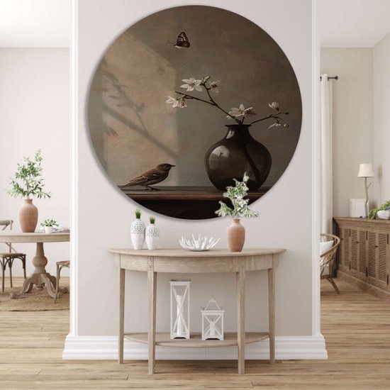 Décoration murale Vogel rond - Cercle mural Animaux - Panneau mural Fleurs - Décoration salon industriel - Tableau rond - Décoration murale cercle mural aluminium 60x60 cm